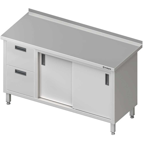 Stół przyścienny z blokiem dwóch szuflad (L),drzwi suwane 1300x700x850 mm Stół przyścienny z blokiem dwóch szuflad (L),drzwi suwane 1300x700x850 mm