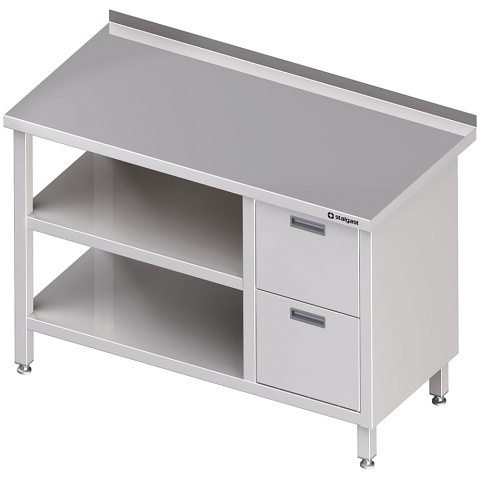 Stół przyścienny z blokiem dwóch szuflad (P),i 2-ma półkami 1000x700x850 mm Stół przyścienny z blokiem dwóch szuflad (P),i 2-ma półkami 1000x700x850 mm