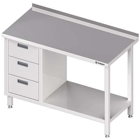 Stół przyścienny z blokiem trzech szuflad (L),i półką 1700x600x850 mm Stół przyścienny z blokiem trzech szuflad (L),i półką 1700x600x850 mm