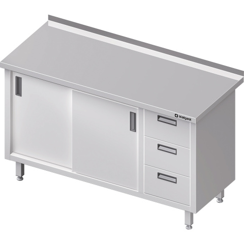 Stół przyścienny z blokiem trzech szuflad (P),drzwi suwane 1500x600x850 mm Stół przyścienny z blokiem trzech szuflad (P),drzwi suwane 1500x600x850 mm