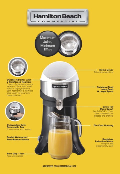 Elektryczna wyciskarka do cytrusów dla gastronomii HCJ967R-CE, Hamilton Beach Commercial Hamilton Beach Commercial
