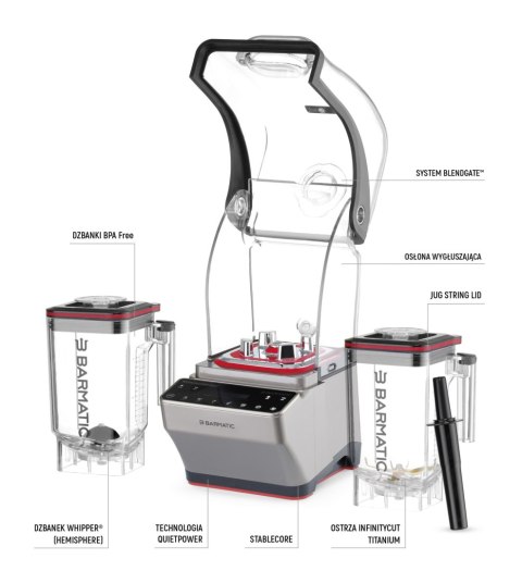 Blender barowy Barmatic Storm PRO 238172 - 1680 W, 2 dzbanki 1,8 l, osłona wyciszająca, tamper