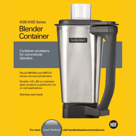 Dzbanek ze stali nierdzewnej do blendera HBF510/HBF510S/ HBH455-CE 1,8l - Hamilton Beach Commercial Dzbanek ze stali nierdzewnej do blendera HBF510/HBF510S/ HBH455-CE 1,8l - Hamilton Beach Commercial
